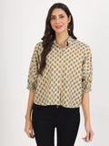 Noe Velarro Green Floral Printed Cotton Tops