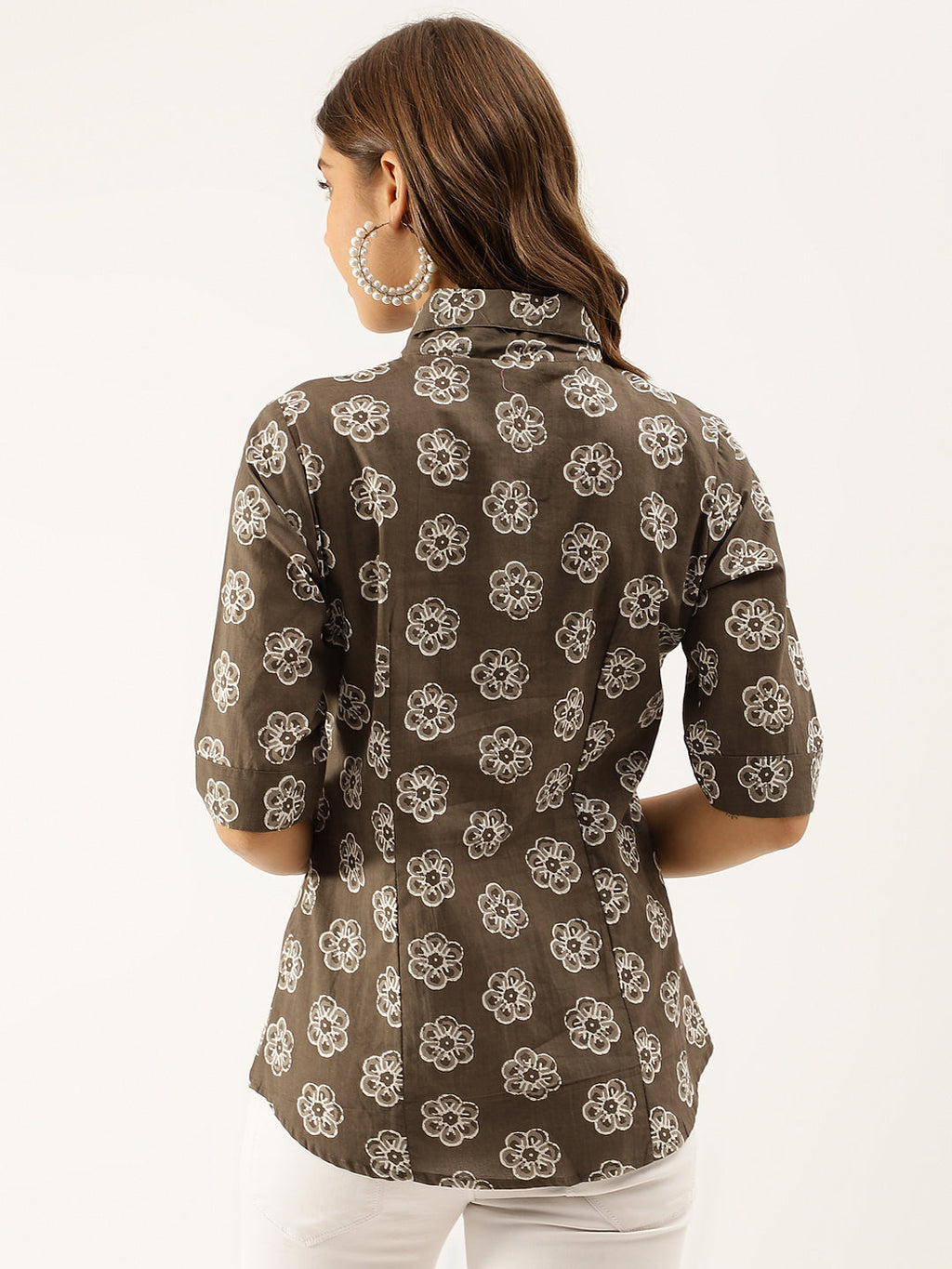 Noe Velarro Brown Block Printed Casual Women Shirts