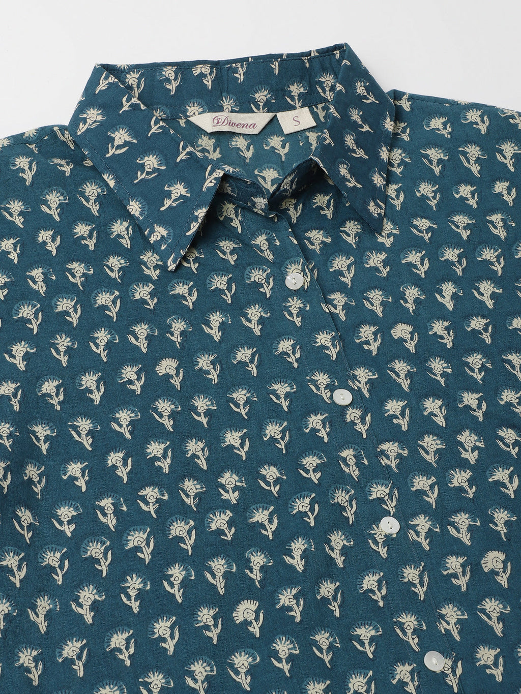 Noe Velarro Turquoise Blue Ethnic Motif Printed Casual Women Shirts