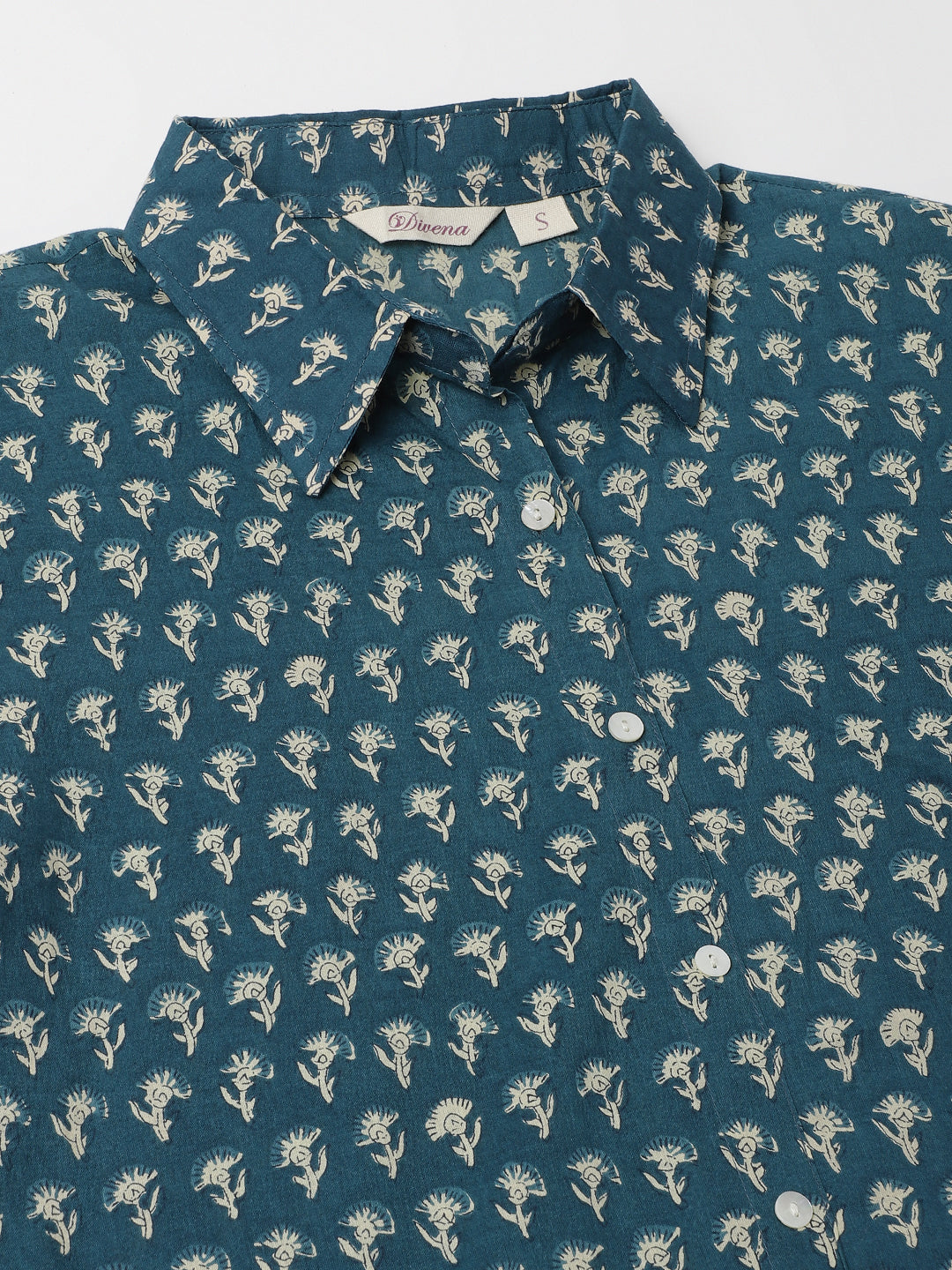 Noe Velarro Turquoise Blue Ethnic Motif Printed Casual Women Shirts