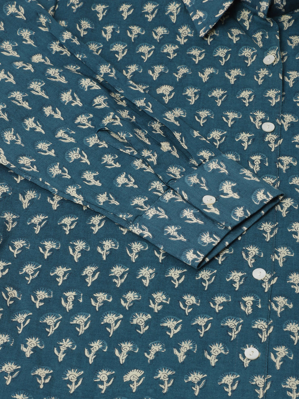 Noe Velarro Turquoise Blue Ethnic Motif Printed Casual Women Shirts