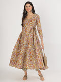 Noe Velarro Green Floral Print Cotton Angrakha Kurta Pants set