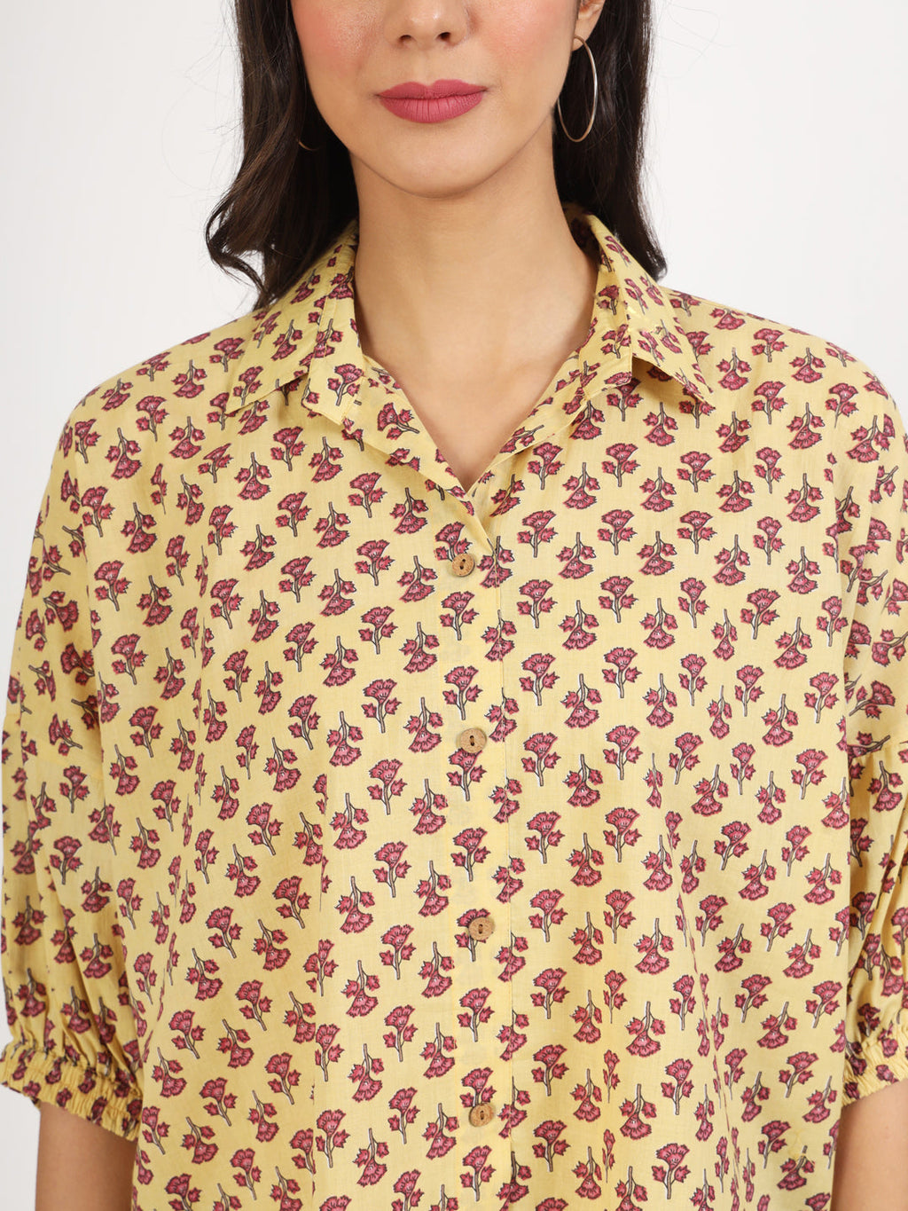 Noe Velarro Beige Floral Printed Cotton Tops