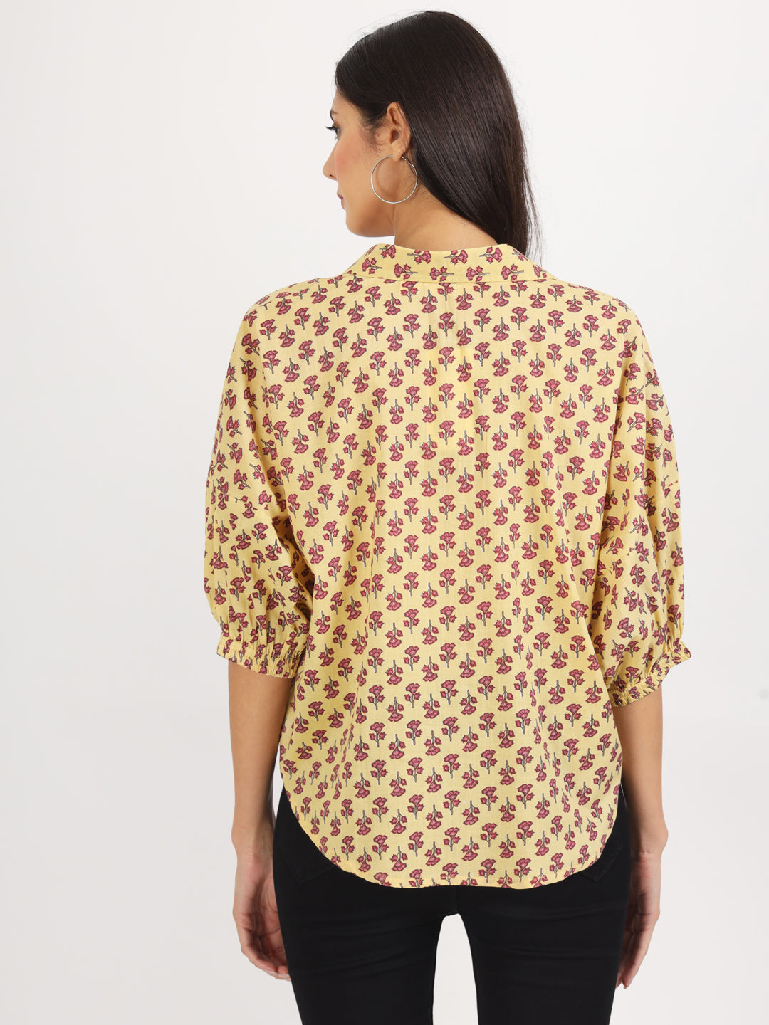 Noe Velarro Beige Floral Printed Cotton Tops