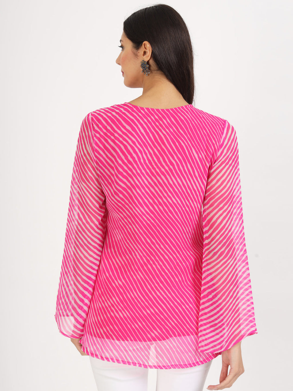 Noe Velarro Pink Leheriya Gotta Patti Work Geogratte Round Neck Top