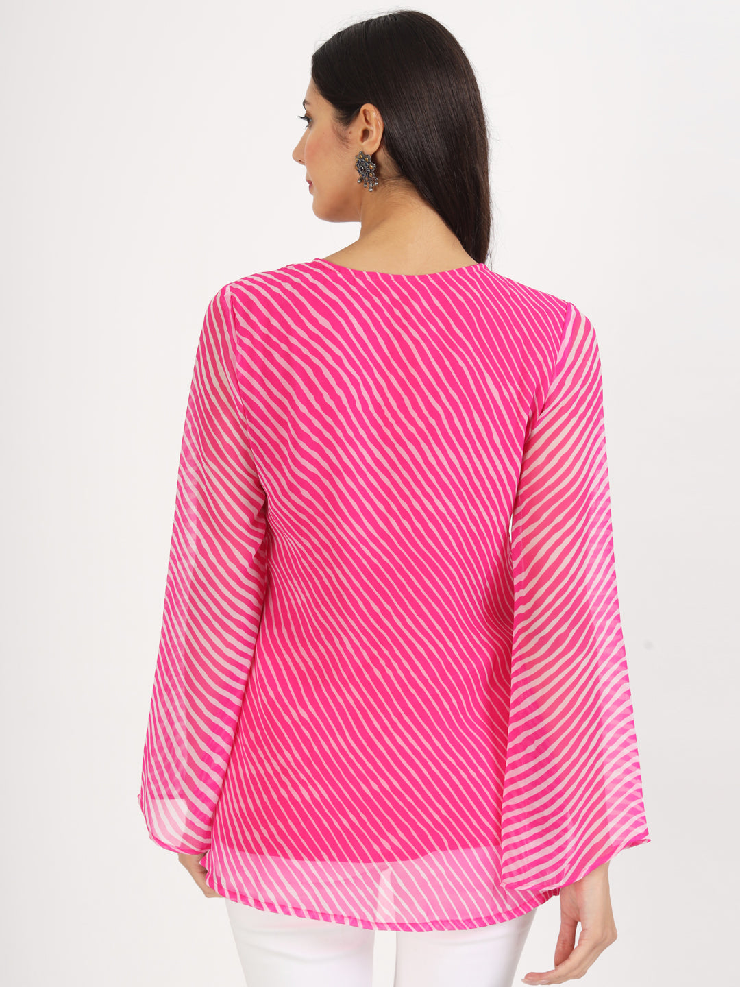 Noe Velarro Pink Leheriya Gotta Patti Work Geogratte Round Neck Top