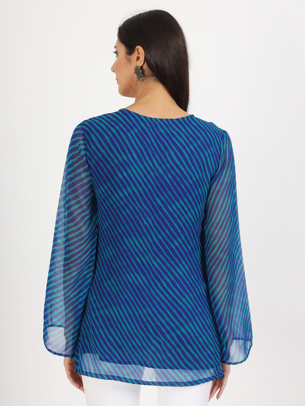 Noe Velarro Blue Leheriya Gotta Patti Work Geogratte Round Neck Top