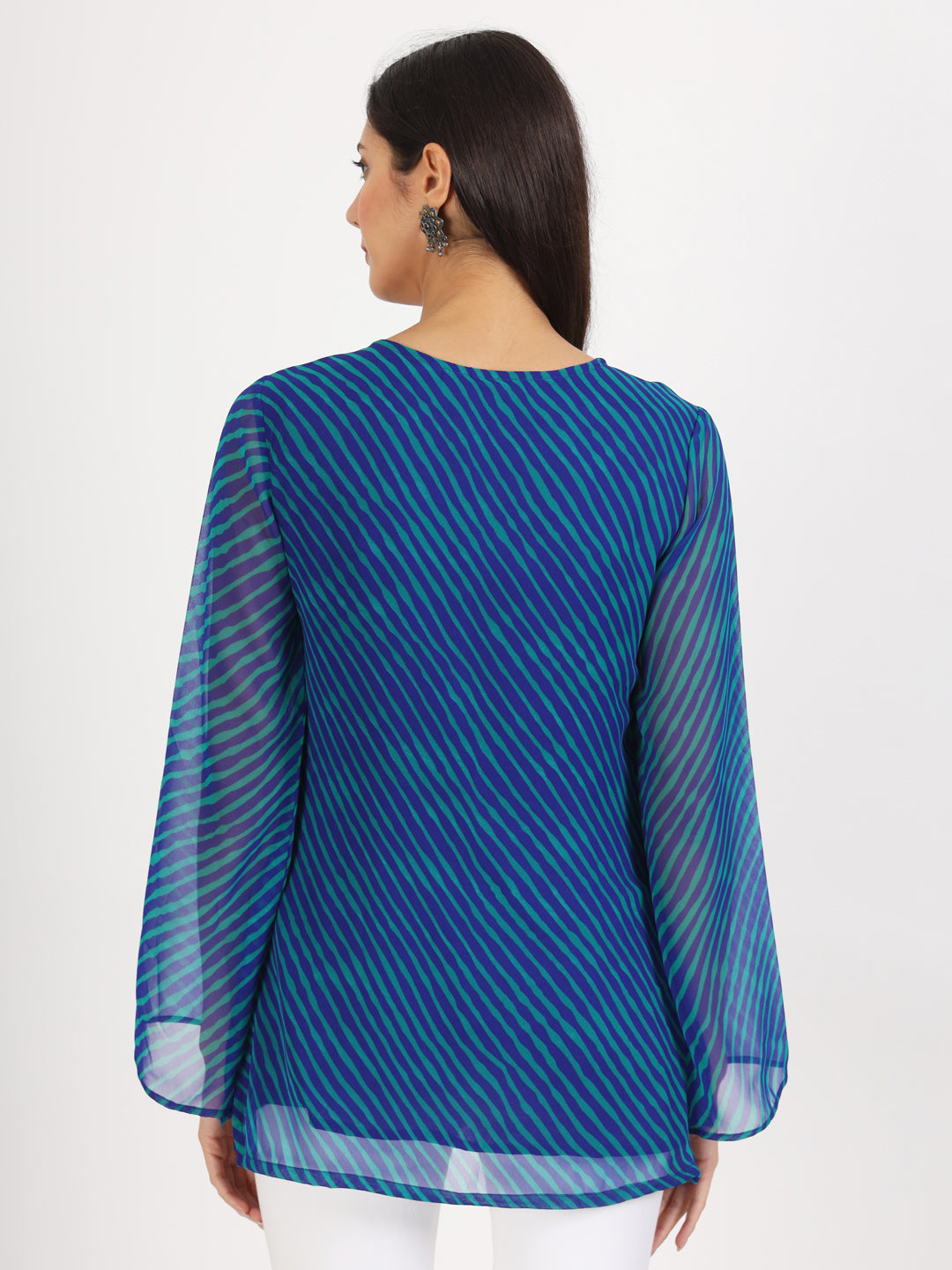 Noe Velarro Blue Leheriya Gotta Patti Work Geogratte Round Neck Top