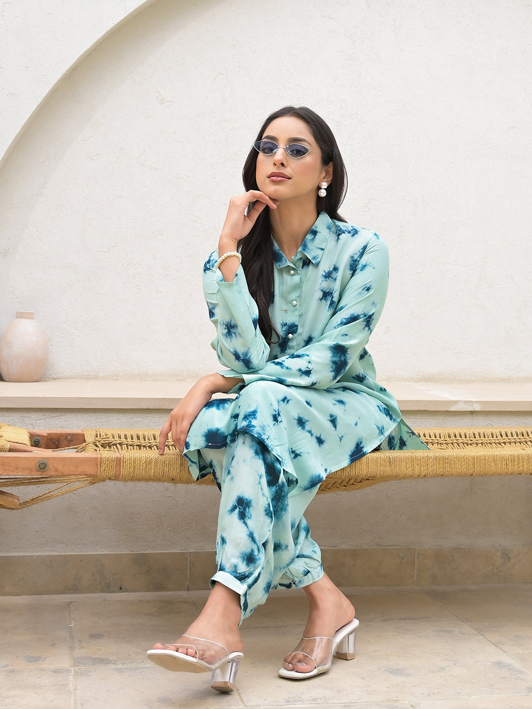Noe Velarro Tie Dye Green Muslin Co-ord Set for Women