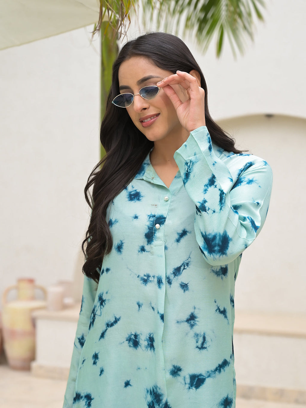 Noe Velarro Tie Dye Green Muslin Co-ord Set for Women