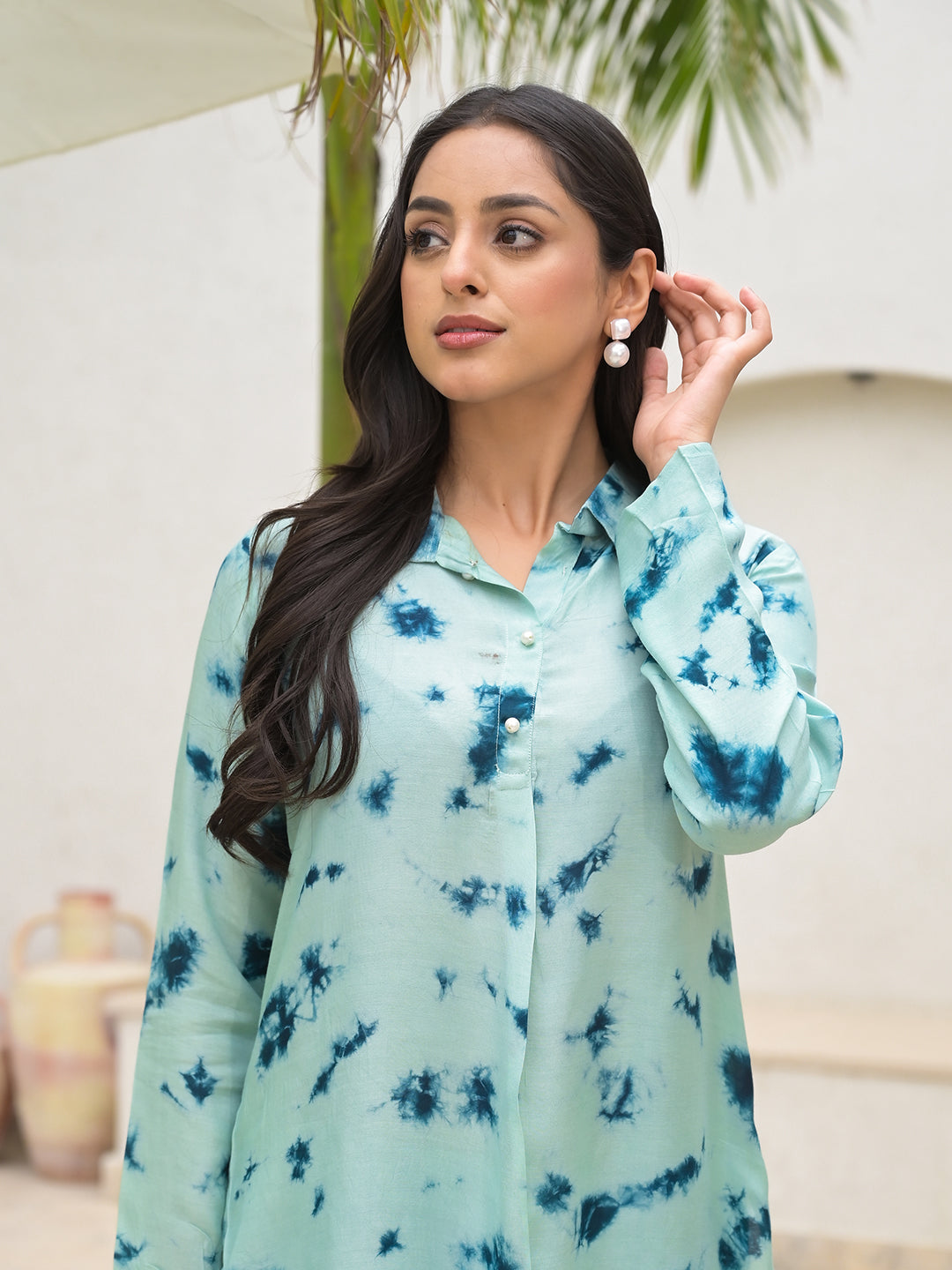 Noe Velarro Tie Dye Green Muslin Co-ord Set for Women