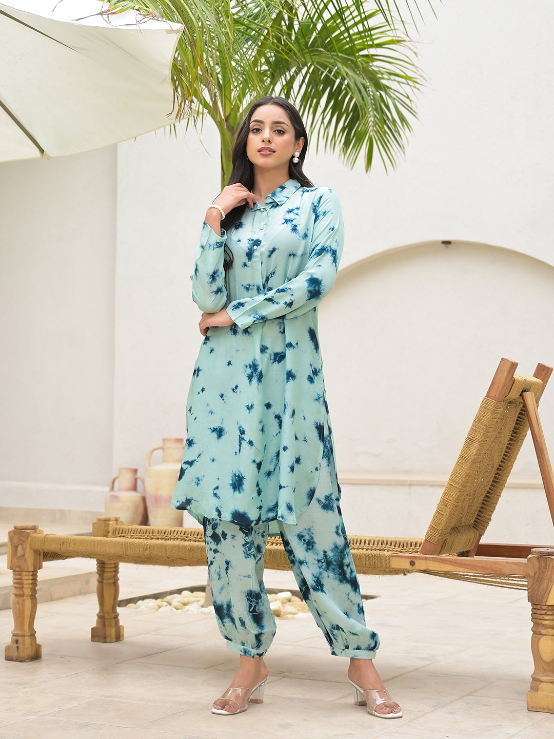 Noe Velarro Tie Dye Green Muslin Co-ord Set for Women