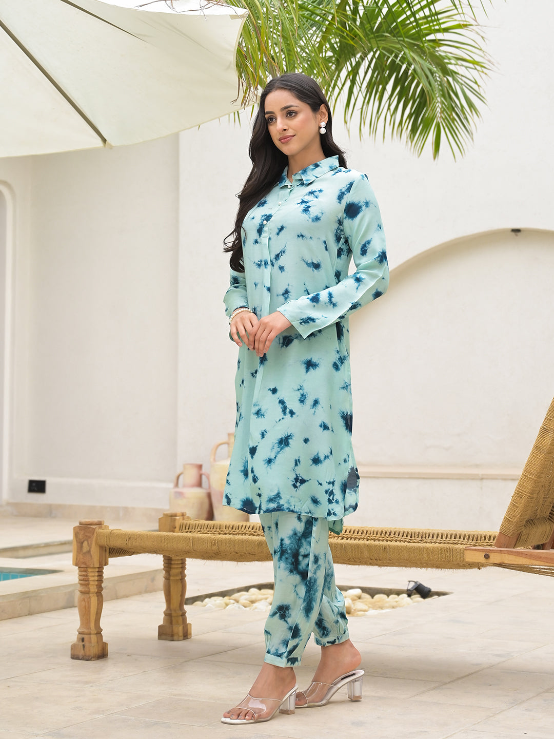 Noe Velarro Tie Dye Green Muslin Co-ord Set for Women