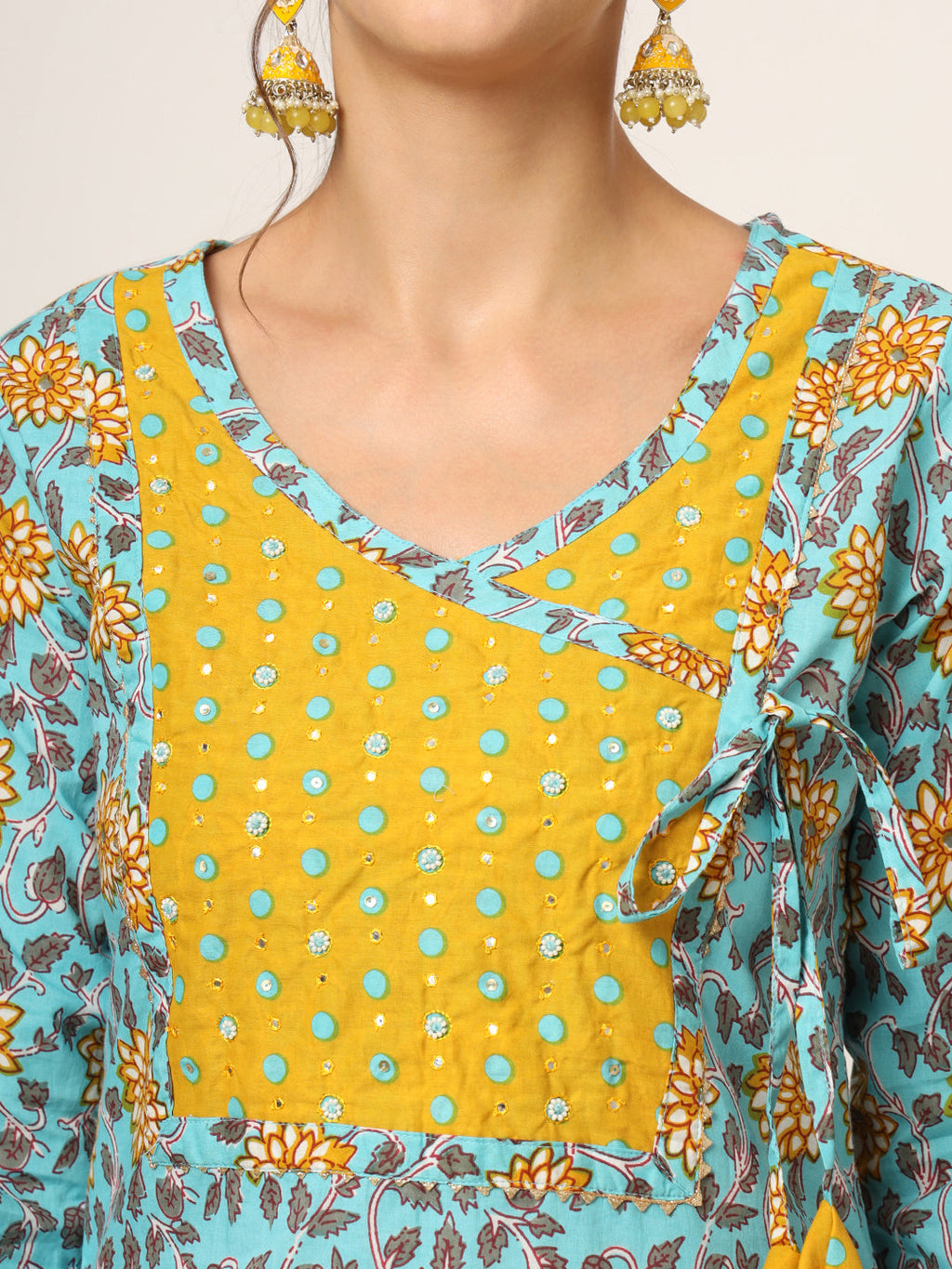 Noe Velarro Blue Floral Print Cotton Straight fit Kurta Set