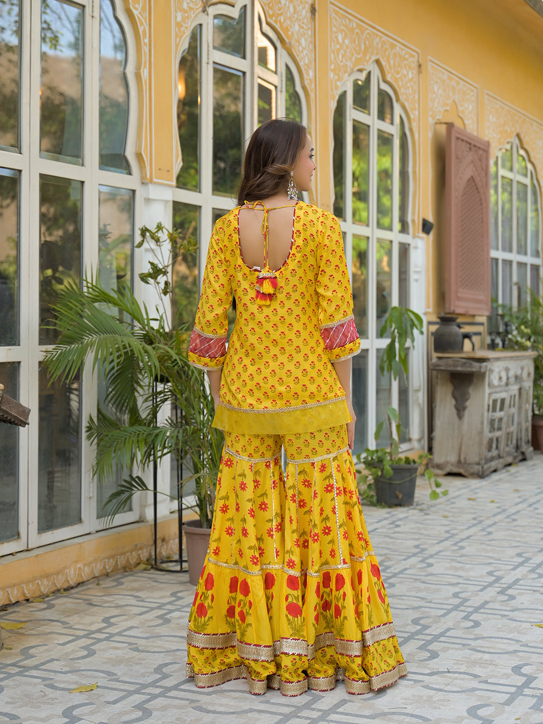 Noe Velarro Yellow Muslin Kurti Sharara with Dupatta