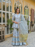 Noe Velarro Sky Blue Muslin Kurti Sharara with Dupatta