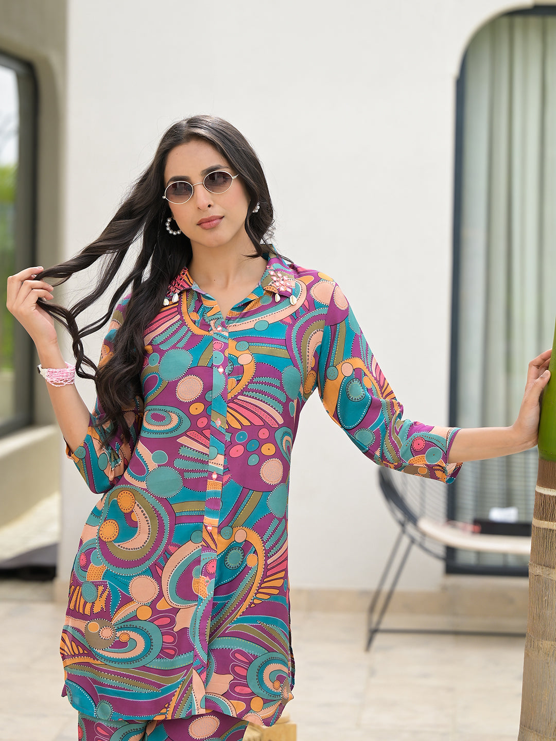 Noe Velarro Purple Multi Digital Print Muslin Co-ord set for Women
