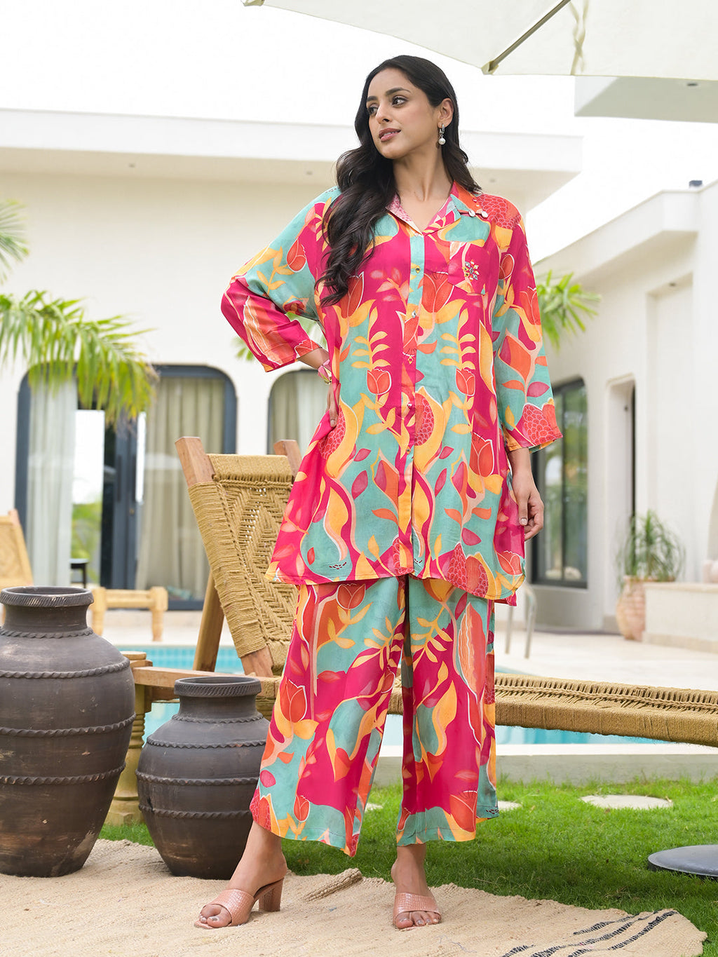 Noe Velarro Pink Multi Digital Printed Muslin Co-ord set