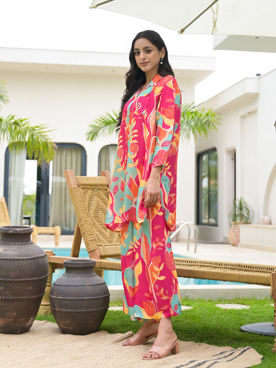 Noe Velarro Pink Multi Digital Printed Muslin Co-ord set