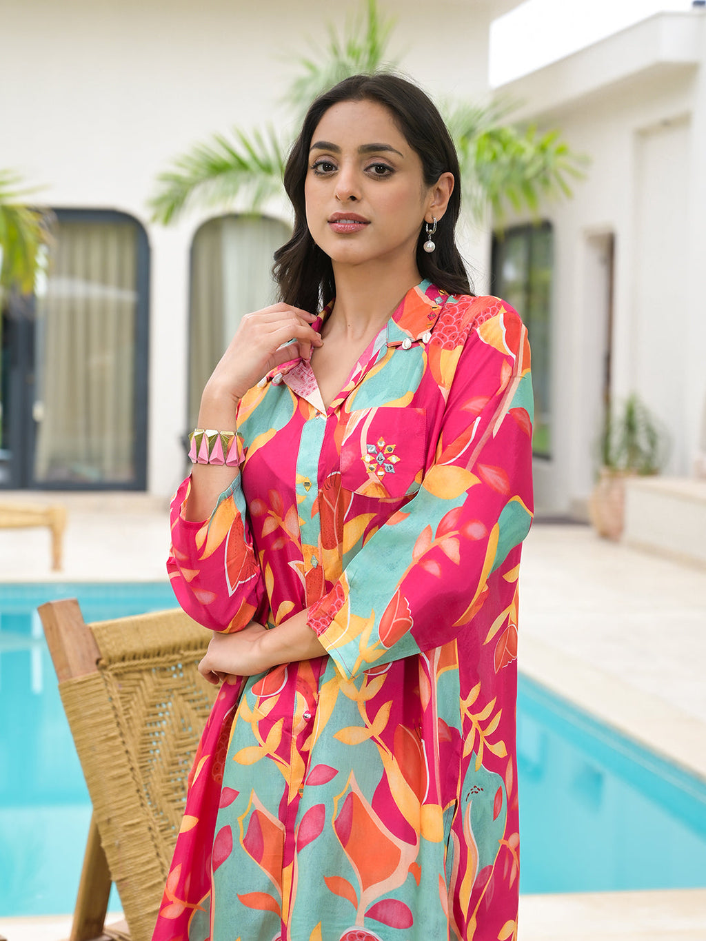 Noe Velarro Pink Multi Digital Printed Muslin Co-ord set