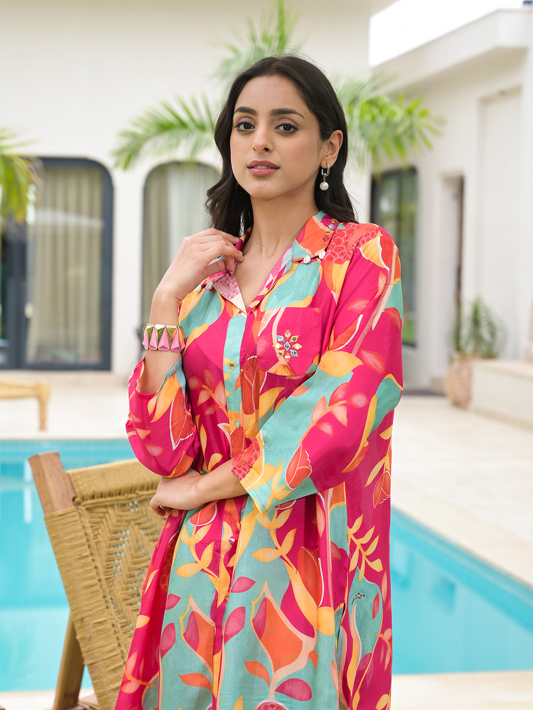 Noe Velarro Pink Multi Digital Printed Muslin Co-ord set