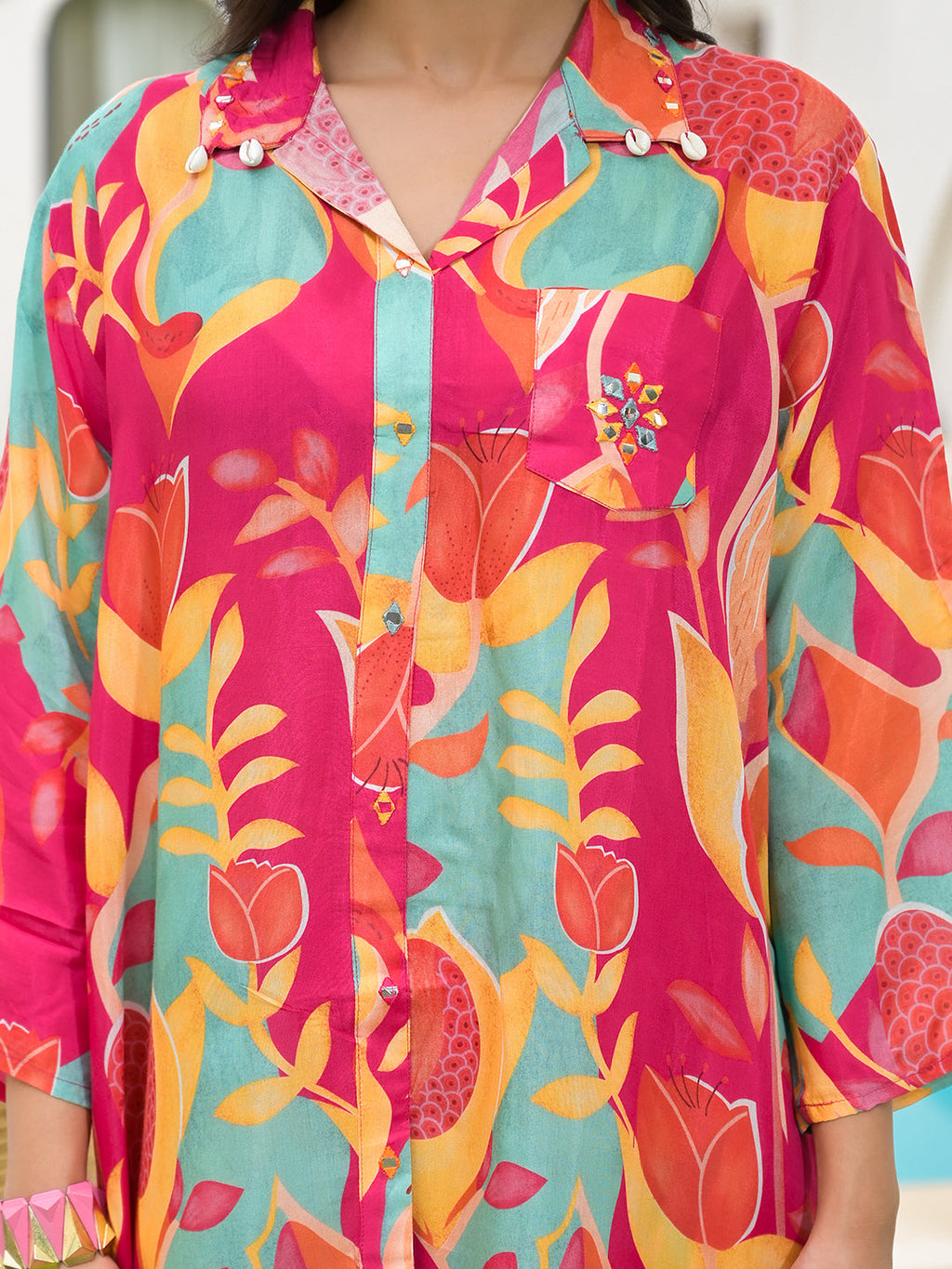 Noe Velarro Pink Multi Digital Printed Muslin Co-ord set