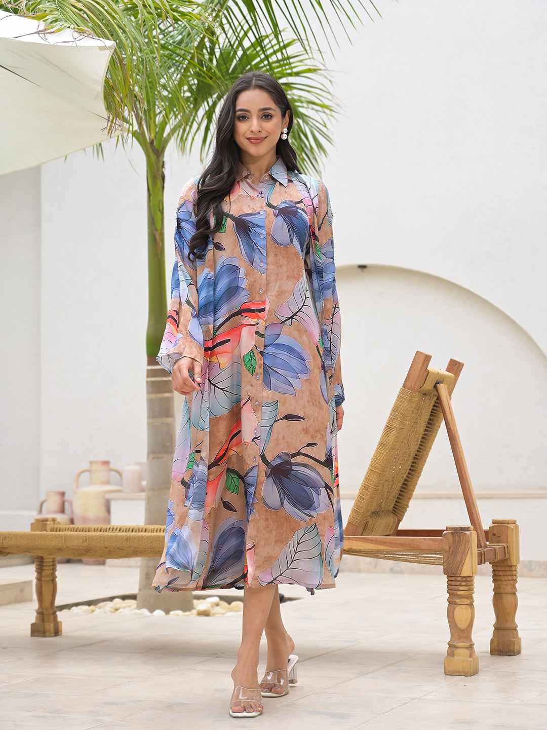 Noe Velarro Blue Multi Digital Printed Chinon Kaftan