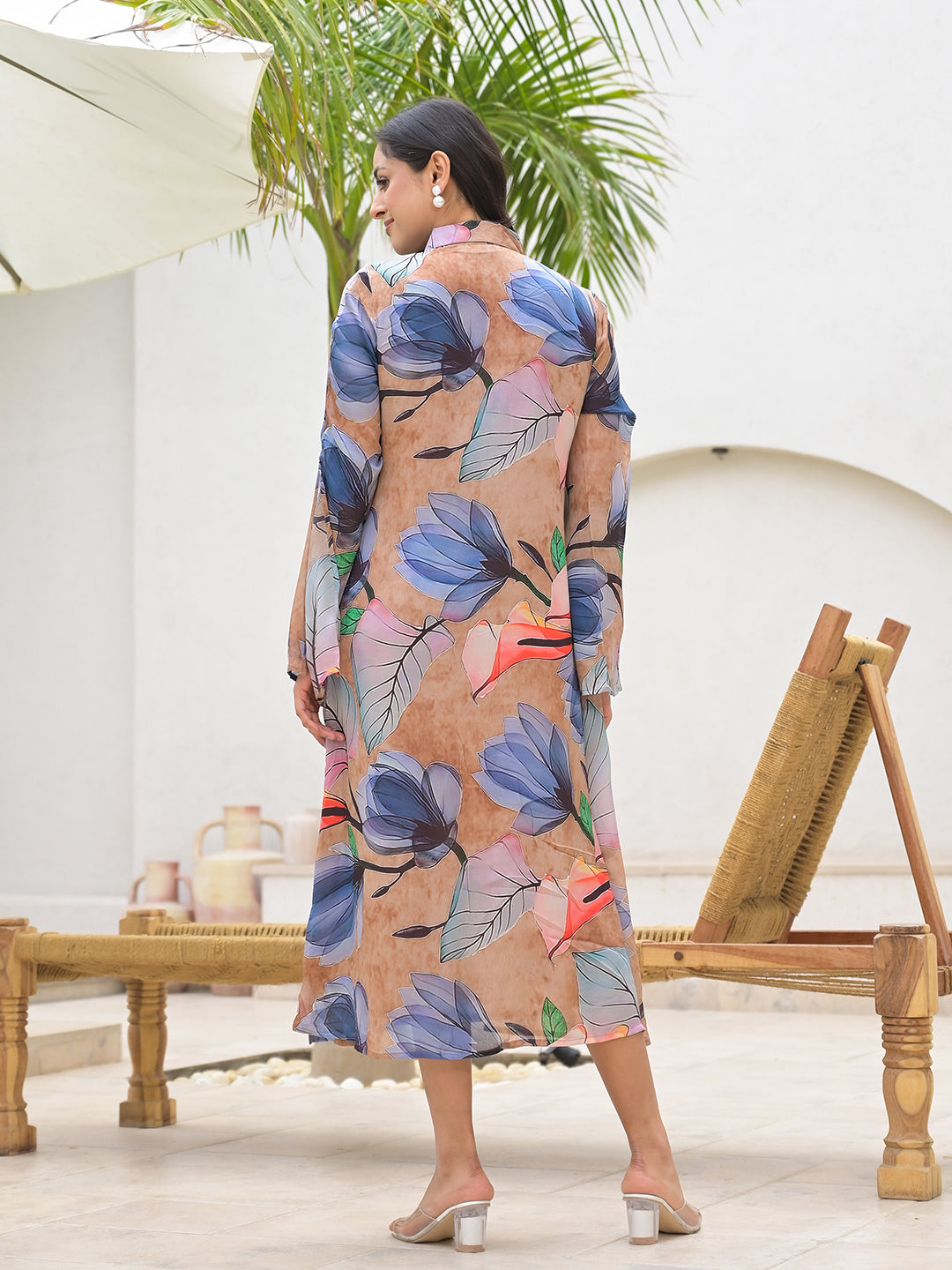 Noe Velarro Blue Multi Digital Printed Chinon Kaftan