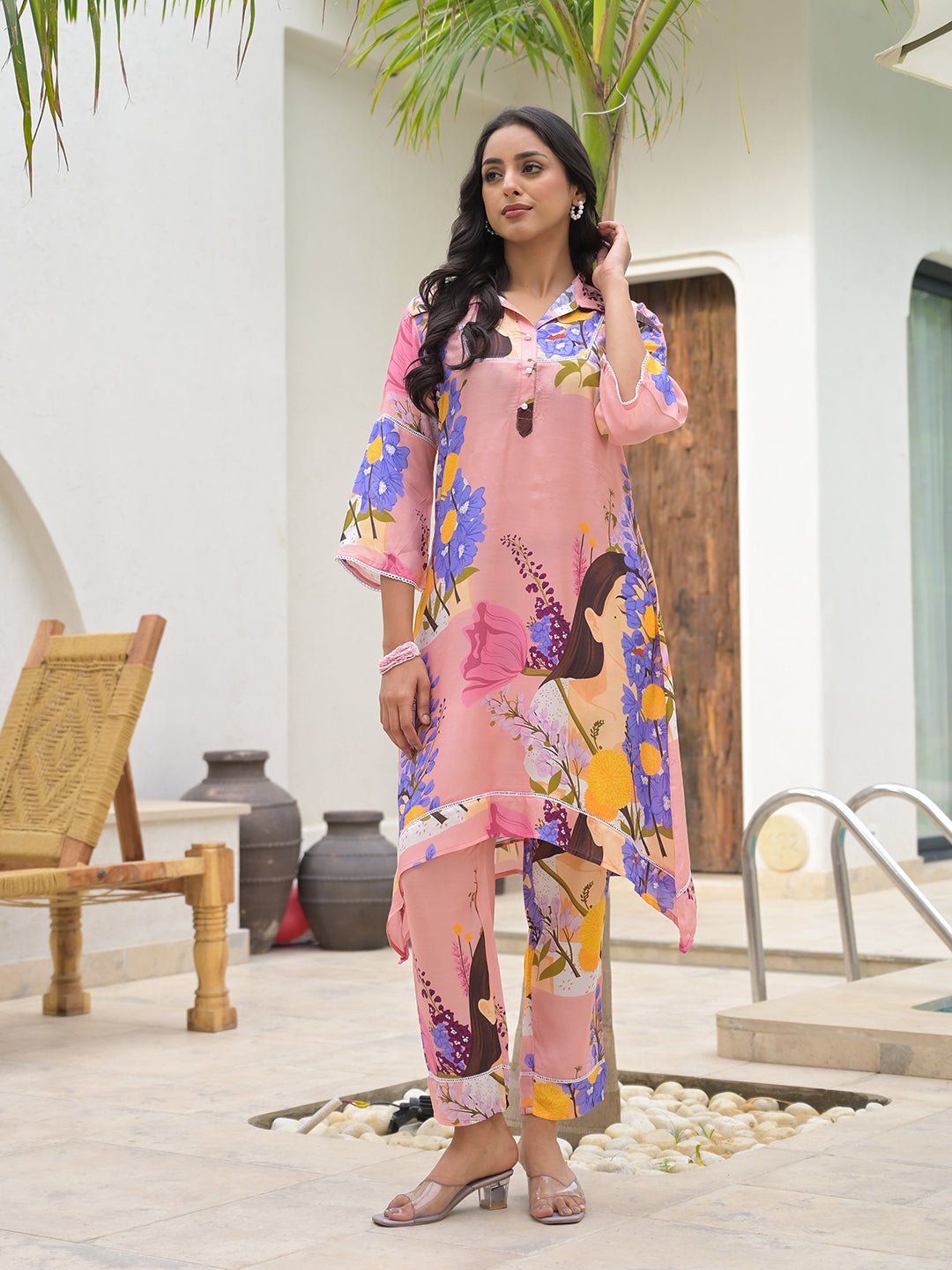 Noe Velarro Pink Multi Digital Printed Muslin Co-ord set