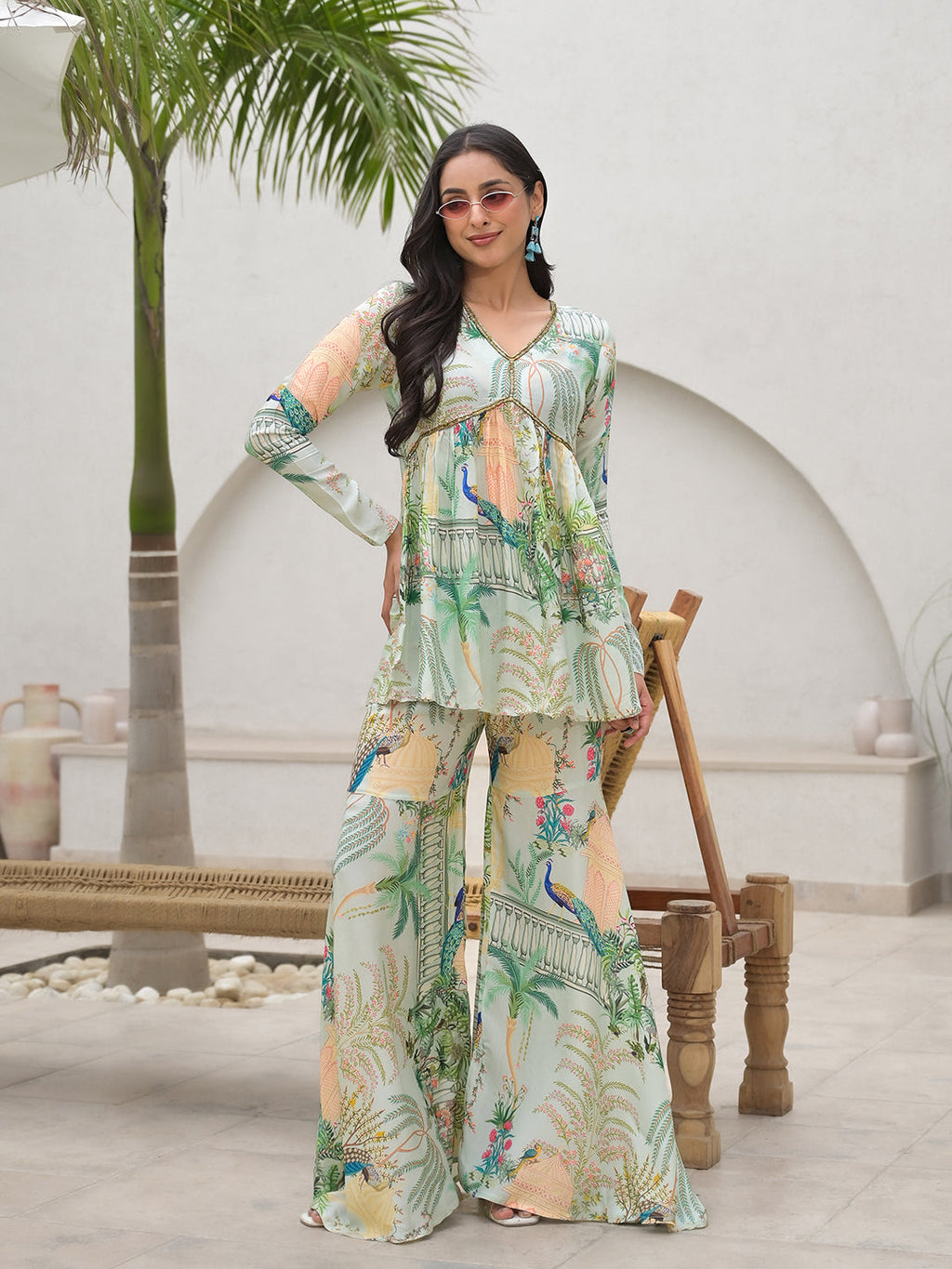 Noe Velarro Green Digital Printed Muslin Co-ord set