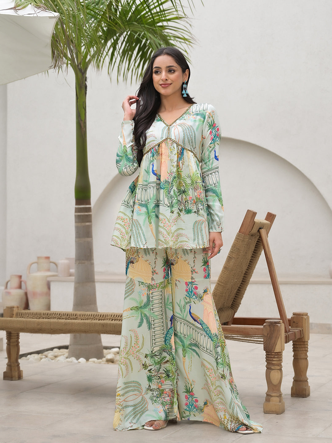 Noe Velarro Green Digital Printed Muslin Co-ord set