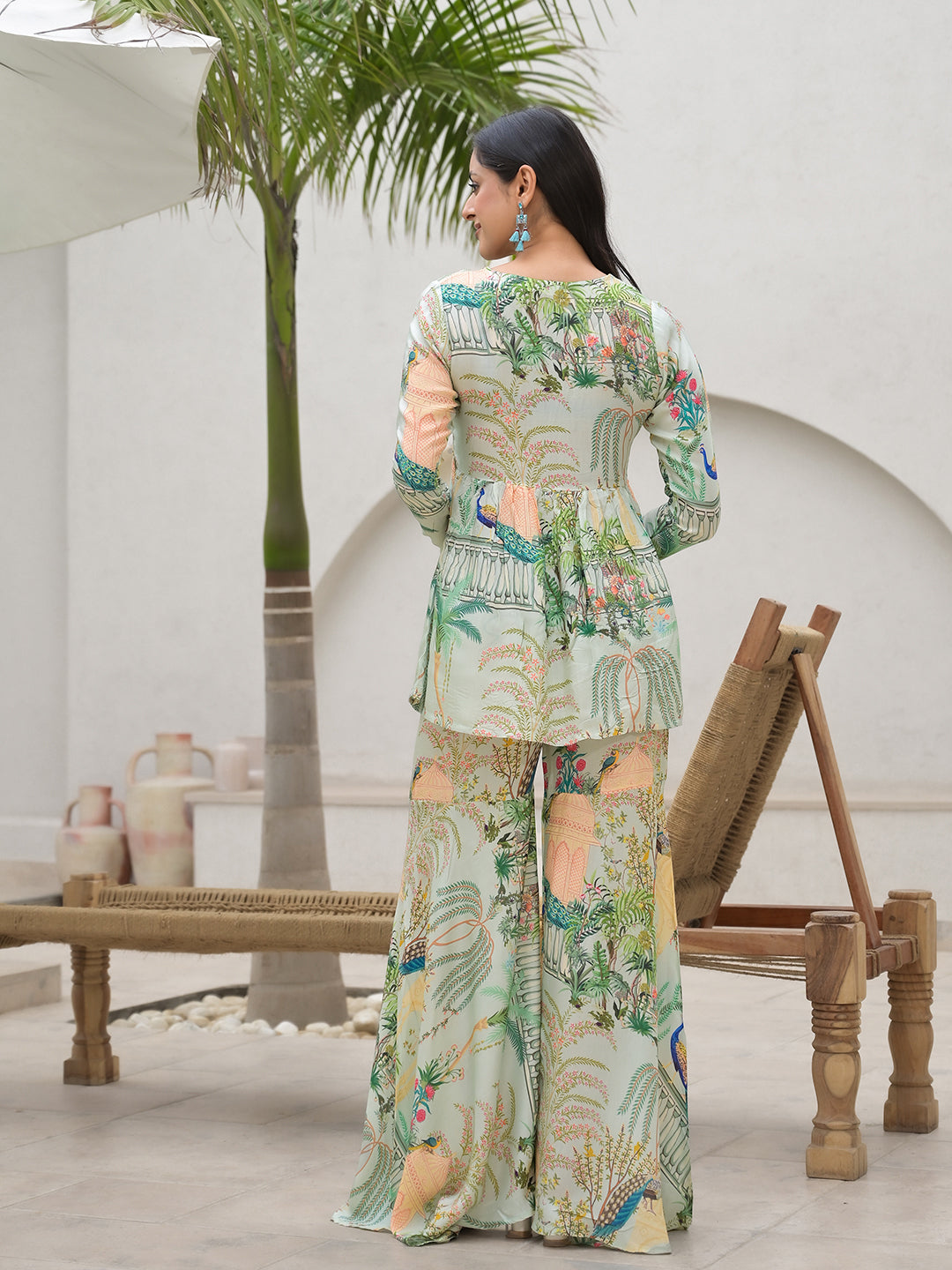 Noe Velarro Green Digital Printed Muslin Co-ord set