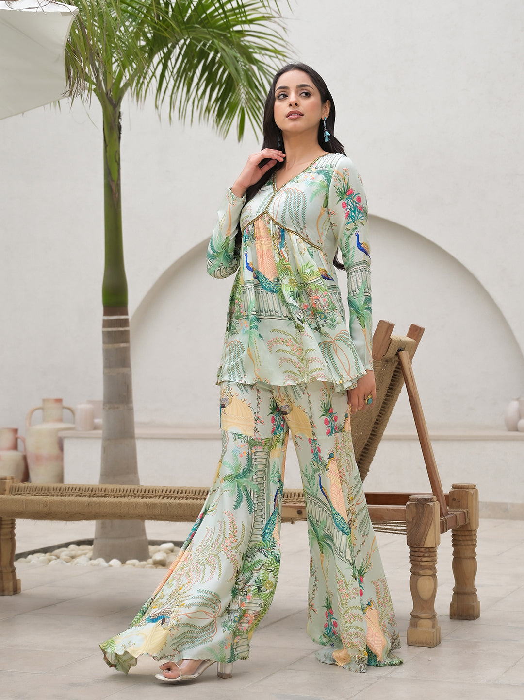 Noe Velarro Green Digital Printed Muslin Co-ord set