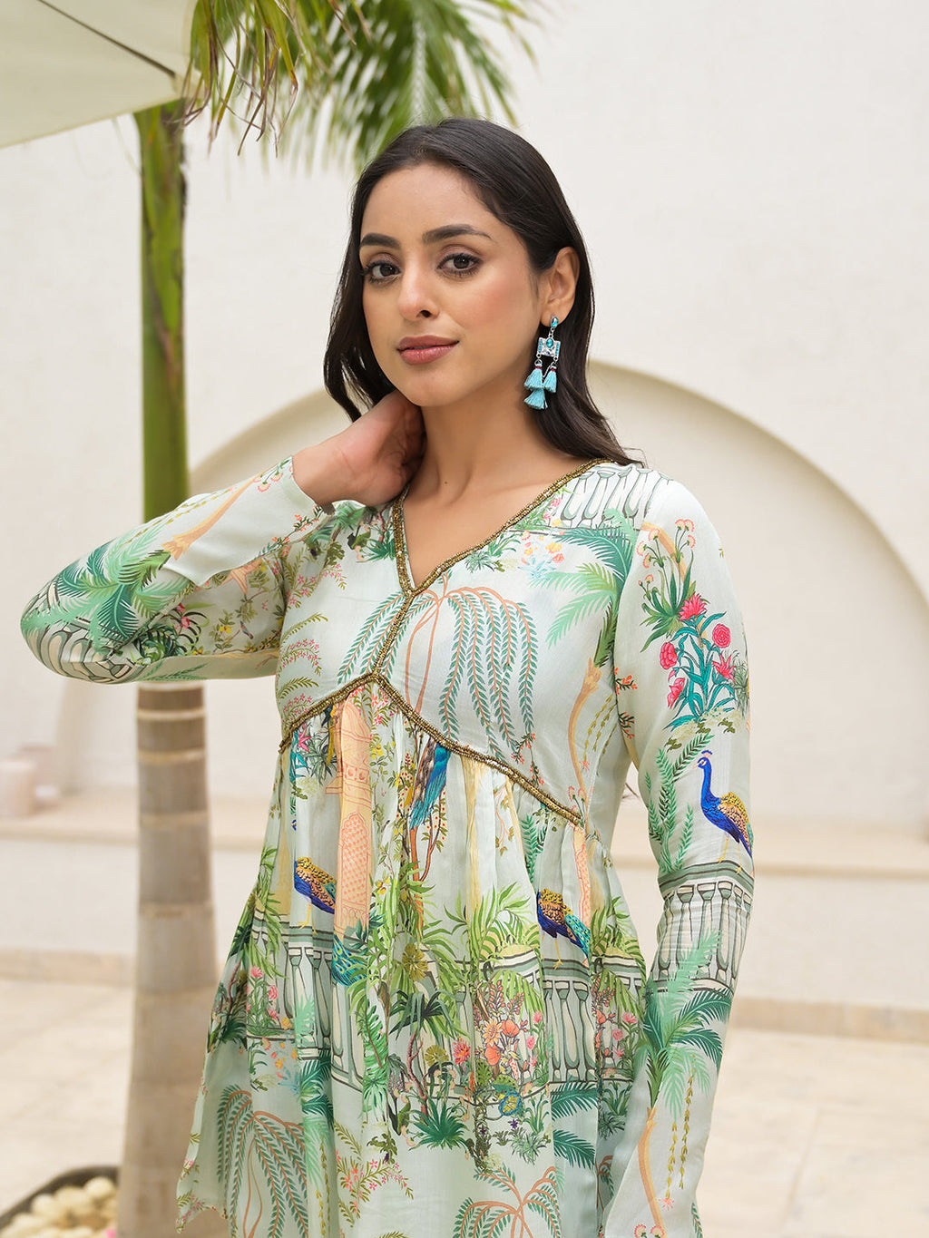 Noe Velarro Green Digital Printed Muslin Co-ord set