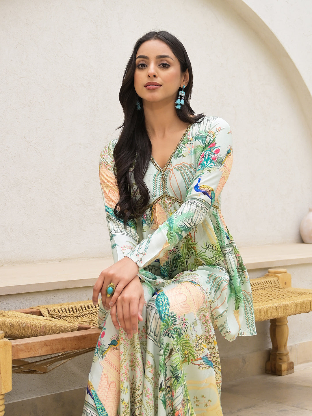 Noe Velarro Green Digital Printed Muslin Co-ord set