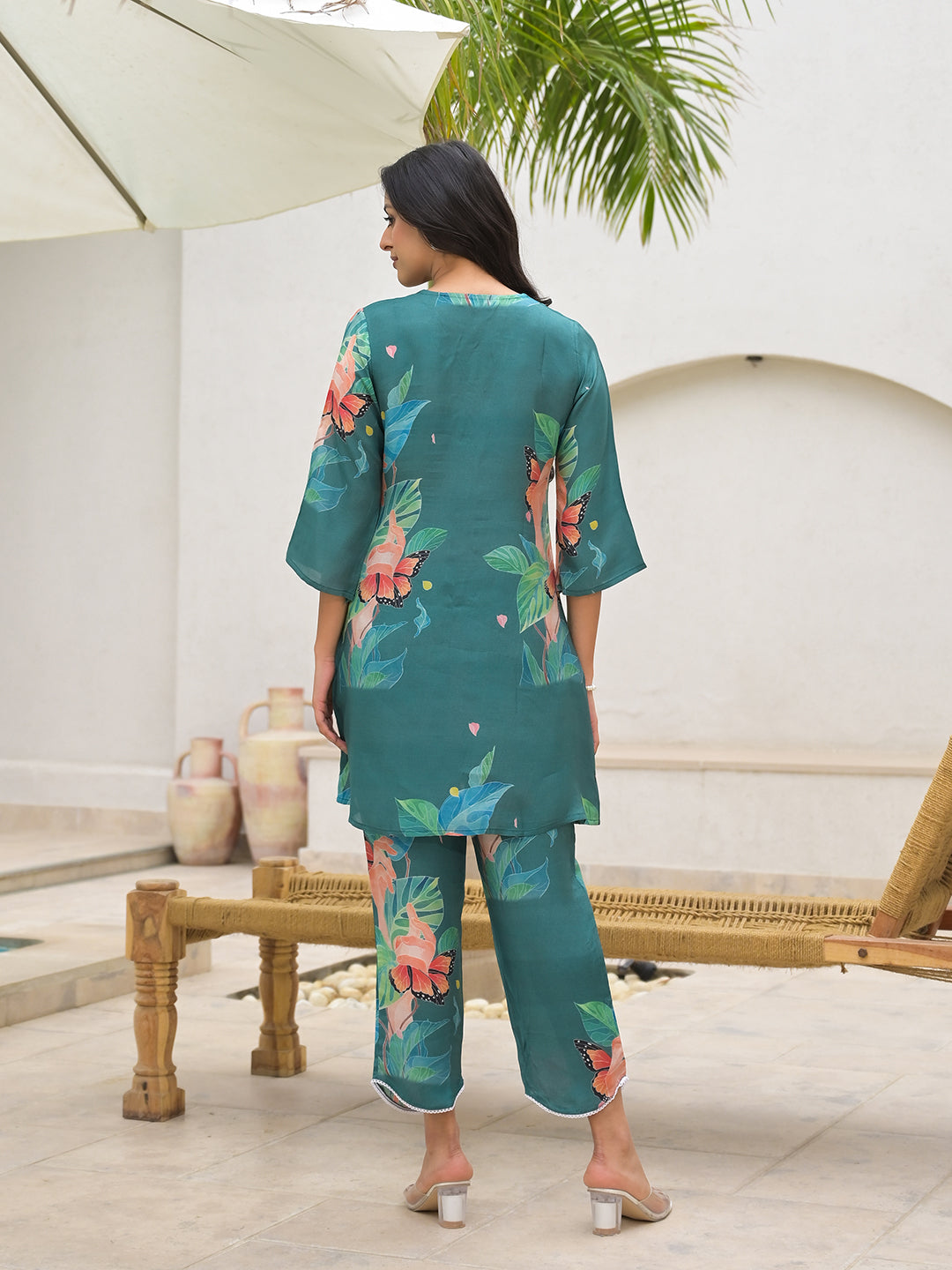 Noe Velarro Dark Green Digital Printed Muslin Co-ord set