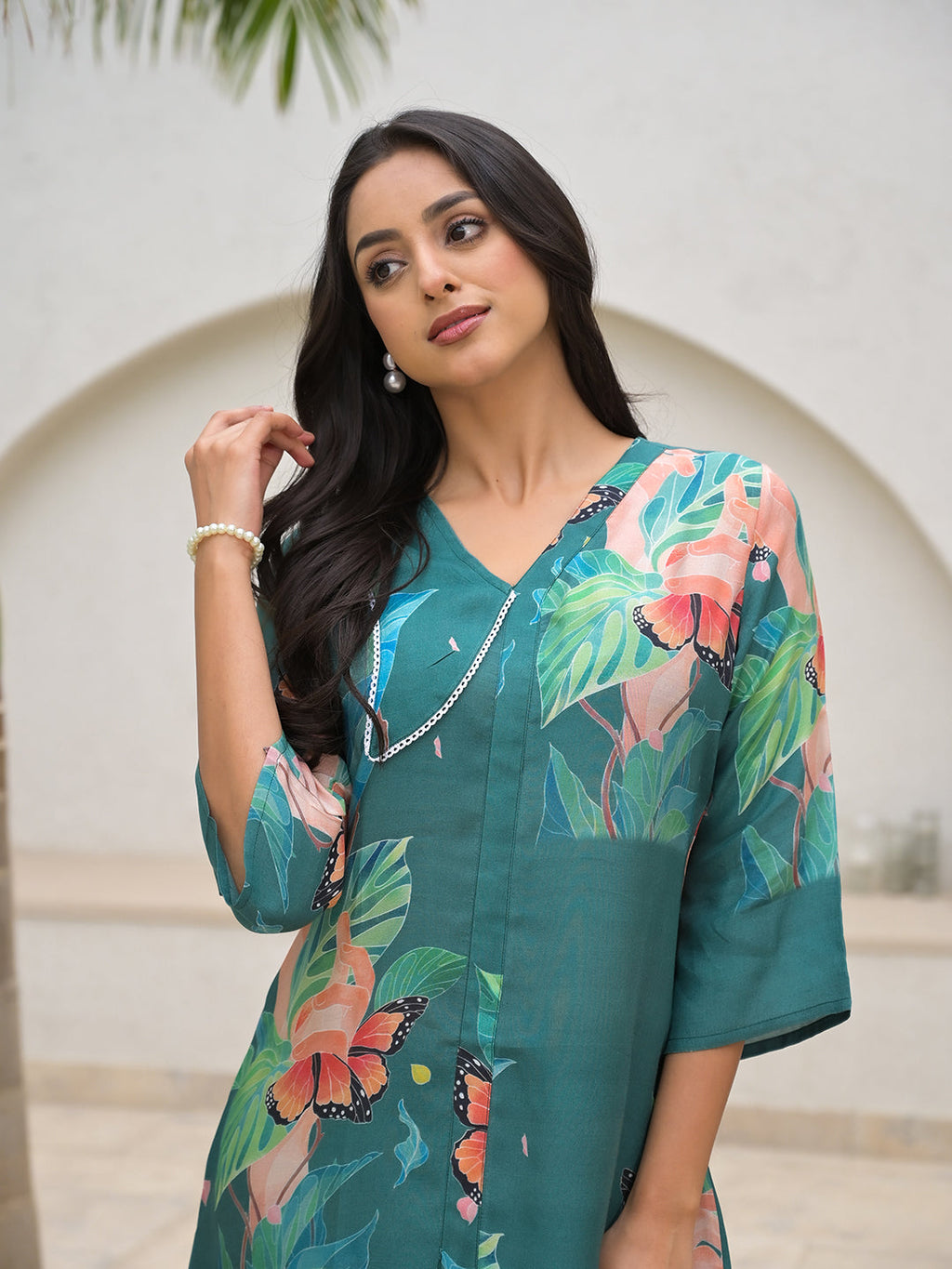 Noe Velarro Dark Green Digital Printed Muslin Co-ord set