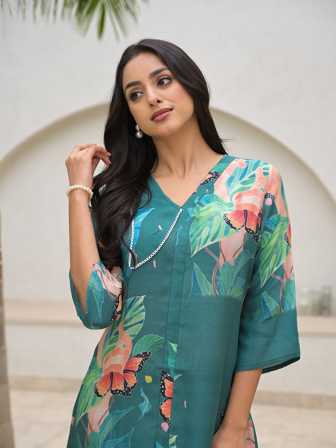 Noe Velarro Dark Green Digital Printed Muslin Co-ord set