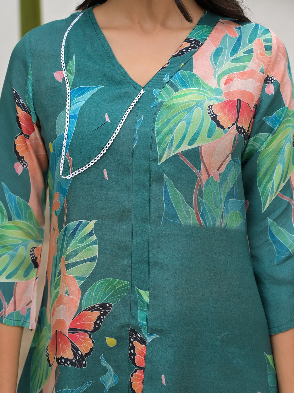 Noe Velarro Dark Green Digital Printed Muslin Co-ord set