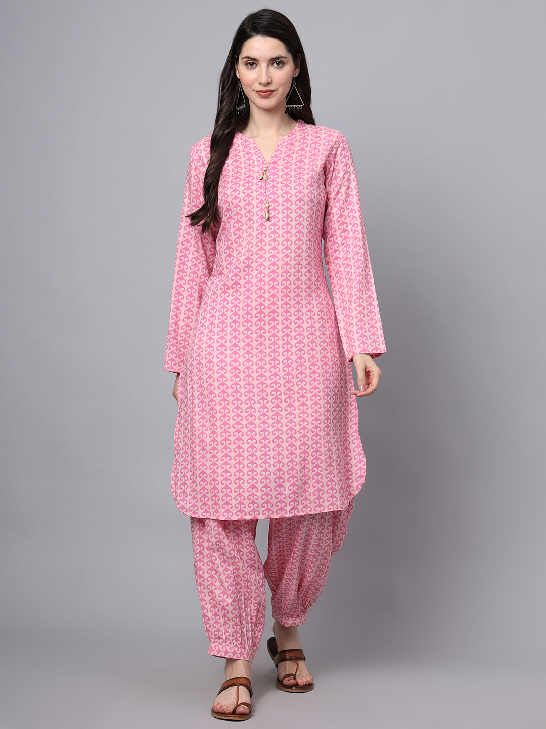 Noe Velarro Pink Floral Print Rayon Fabric Staright Co-ord set