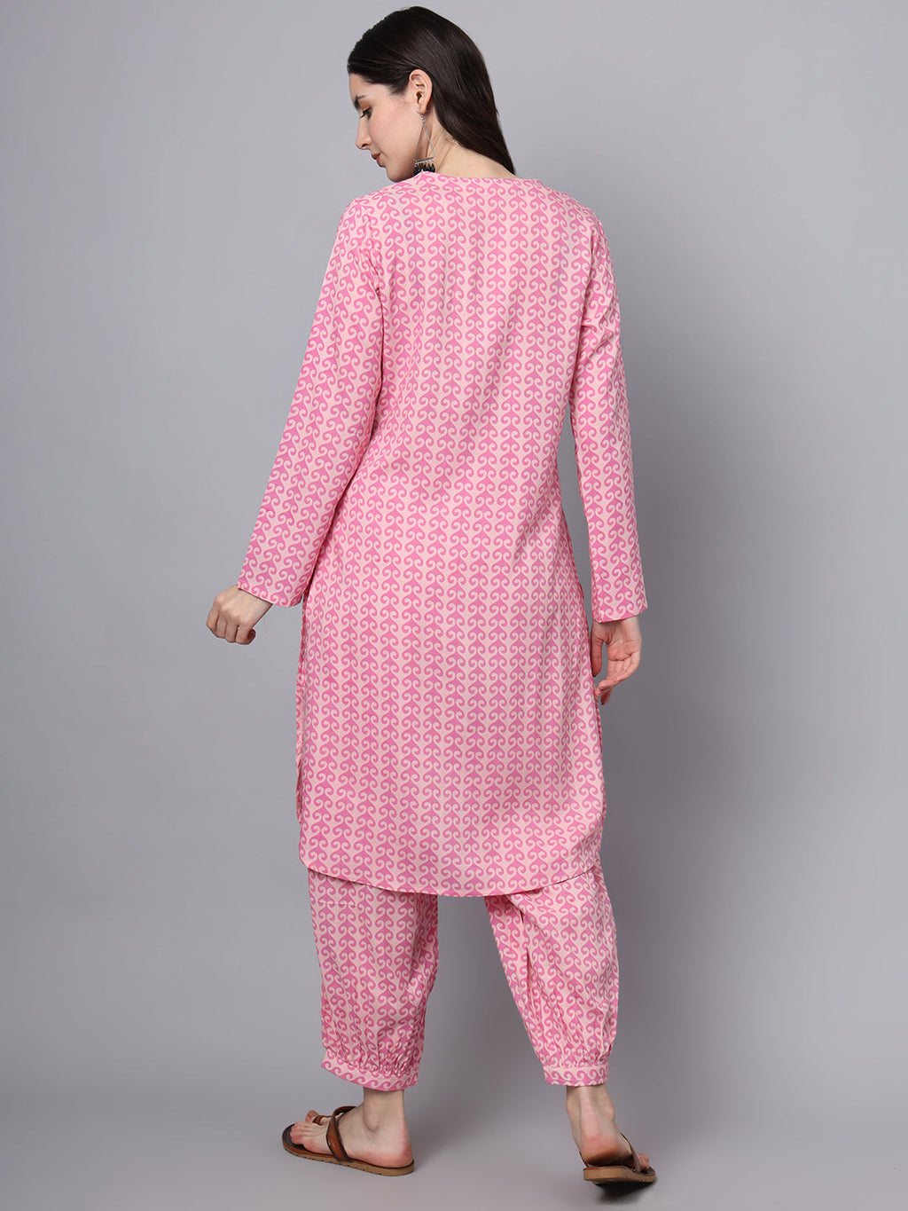 Noe Velarro Pink Floral Print Rayon Fabric Staright Co-ord set