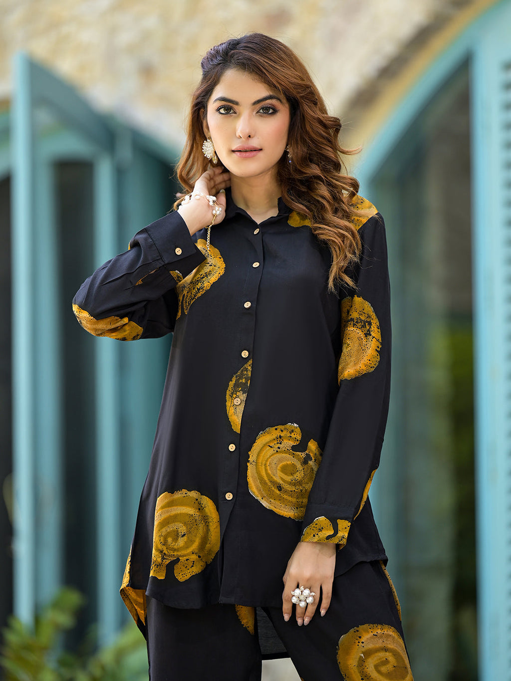 Noe Velarro Black & Brown HandBlock Straight Muslin Co-Ord Set for Women