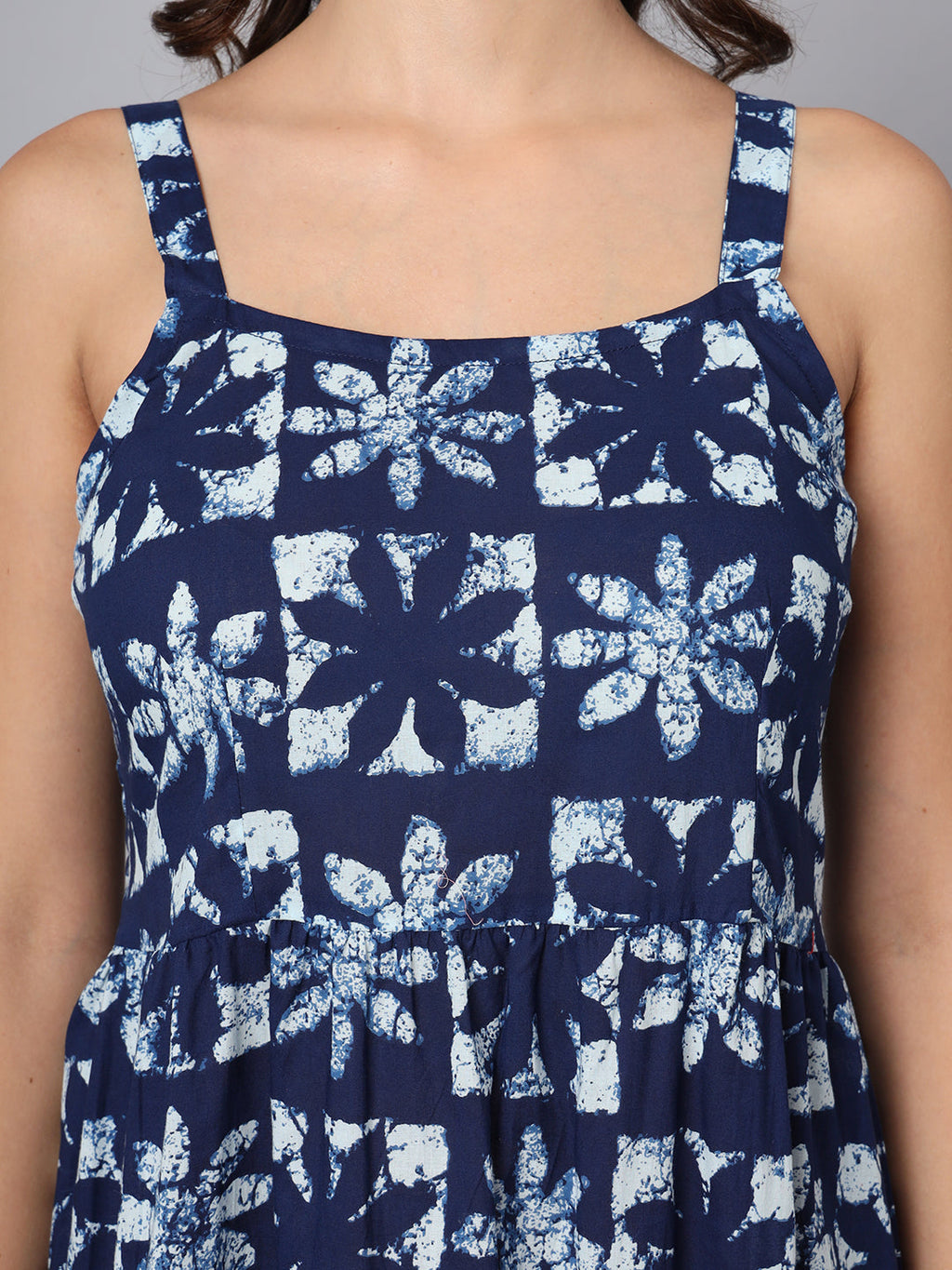 Noe Velarro Blue Printed Cotton Fabric Fit & Flare Dress