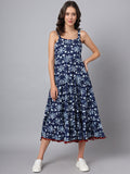 Noe Velarro Blue Printed Cotton Fabric Fit & Flare Dress