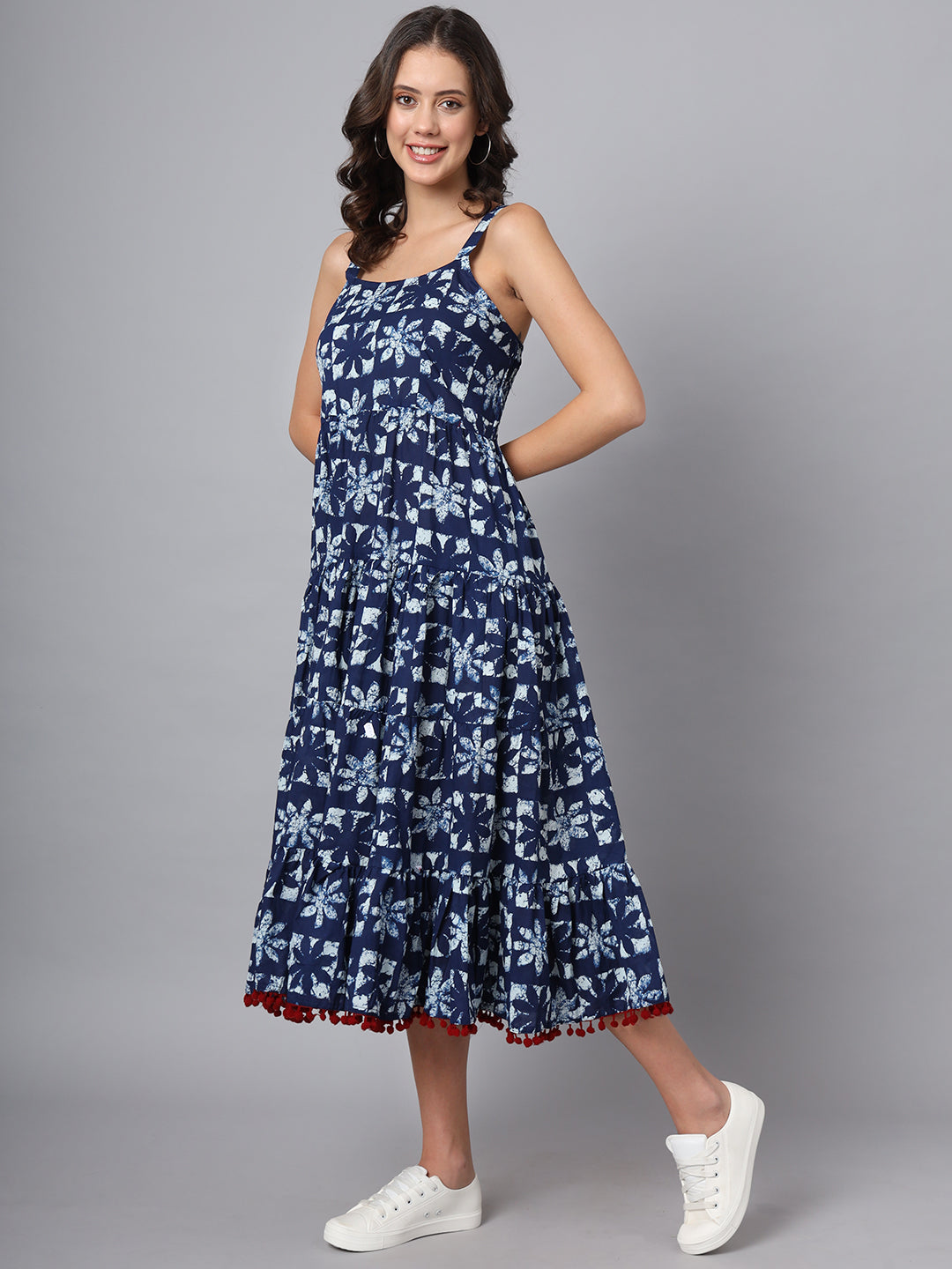Noe Velarro Blue Printed Cotton Fabric Fit & Flare Dress