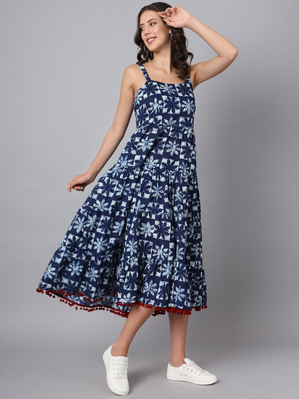 Noe Velarro Blue Printed Cotton Fabric Fit & Flare Dress