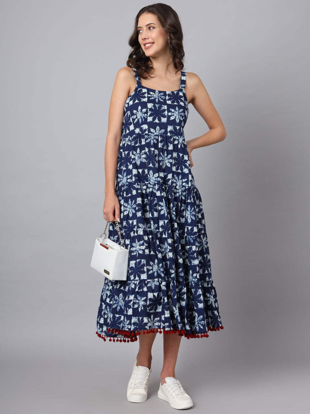Noe Velarro Blue Printed Cotton Fabric Fit & Flare Dress
