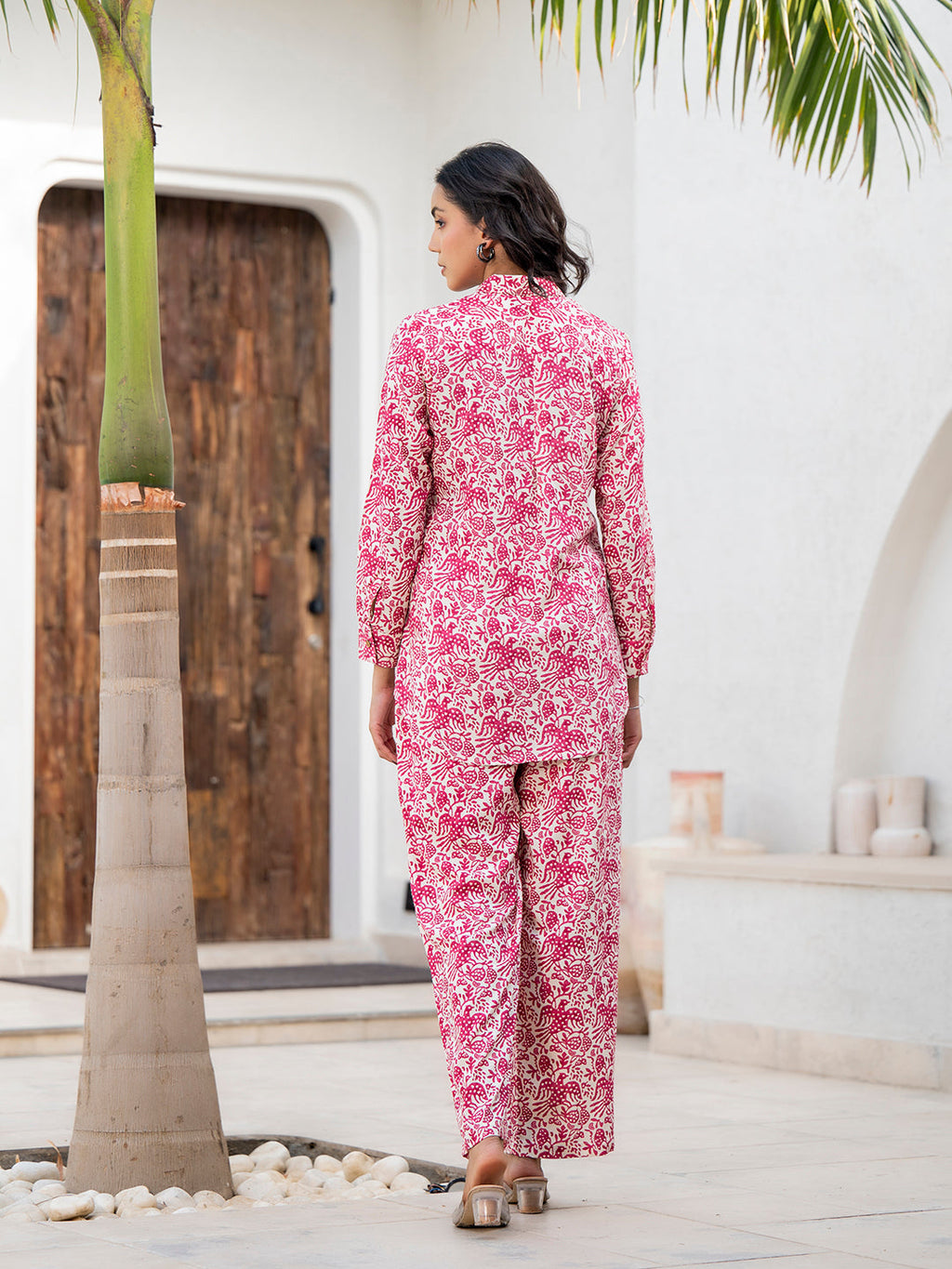 Noe Velarro Red Floral Printed Rayon Co-ord Set