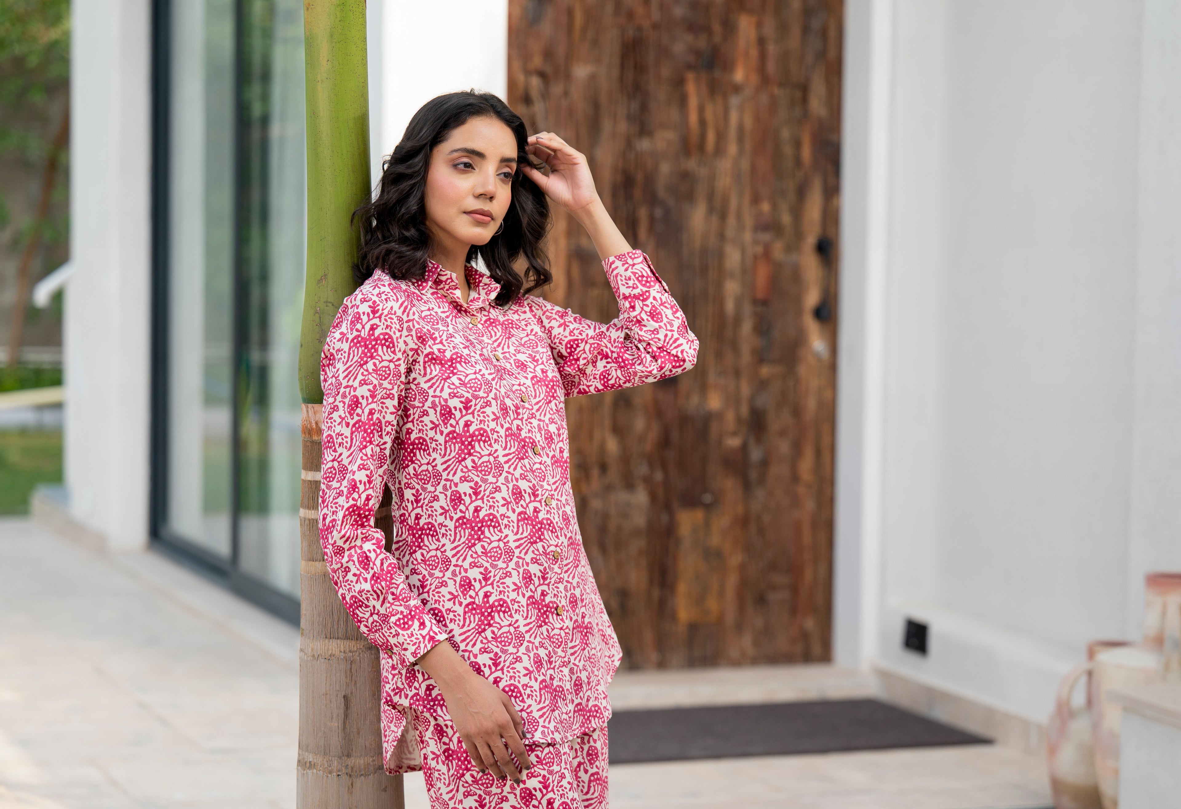 Noe Velarro Red Floral Printed Rayon Co-ord Set