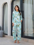 Noe Velarro Sky Blue Floral Printed Rayon Co-ord Set